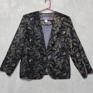 Norton Mcnaughton Petite Floral Velvet Glitter Blazer Jacket Size 14 Petite Vtg - Picture 1 of 8