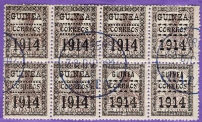 ESPANHA GUINÉ, BLOCO DE 8, COM SOBREIMPRESSÃO "1914", FRAUDULENTO PARA FRAUDAR O ESTADO - Imagem 1 de 2