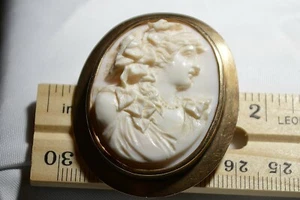 Antique Victorian Italian Shell Cameo 10K Gold Brooch Pendant Free Shipping - Picture 1 of 8