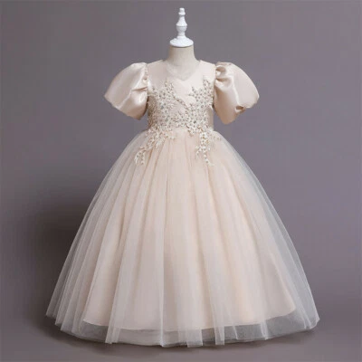 Vestido Largo Flor Niños Niñas Princesa Desfile Baile de graduación Niñas Vestido Formal Cumpleaños Foto 1 de 4