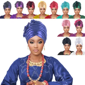 Muslim Women African Hijab Hats Turban Auto Gele Headtie Nigerian Wrap Head Caps - Foto 1 di 36