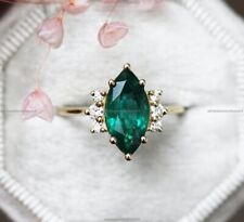 Engagement Art Deco Ring 14k Yellow Gold Emerald Diamond Gemstone Jewelry