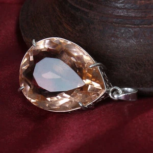 Lab Created Rose Quartz 94 Ct Pear Cut 925 Silver Fine Pendant Statement Piece - Picture 1 of 11