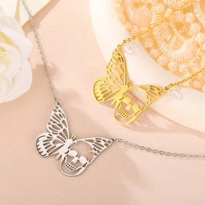 Collar Colgante Mariposa Esqueleto Acero Inoxidable Animal Joyería Regalo - Imagen 1 de 10