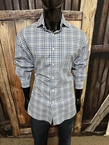 ISAIA Long Sleeve Blue White & Mint Green Plaid Dress Shirt 18 1/2 (46) - Picture 1 of 7