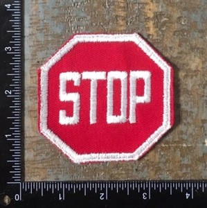 Vintage STOP SIGN Street Traffic Road Sign Embroidered Sew-On Patch 1970s - Picture 1 of 2