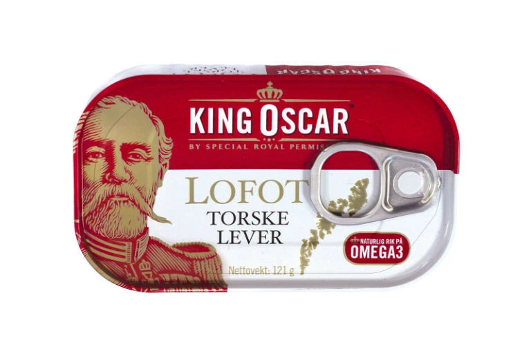 King Oscar Cod Liver, 121 g. tin from Lofoten, Norway. "Foie gras" of the sea