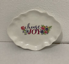 Ceramic Floral Trinket Tray Dish “Choose Joy” White 6x4.5” inspirational