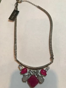 WHITE HOUSE BLACK MARKET PINK MIXED STONE MINI BIB NECKLACE NEW WITH TAGS - Picture 1 of 2