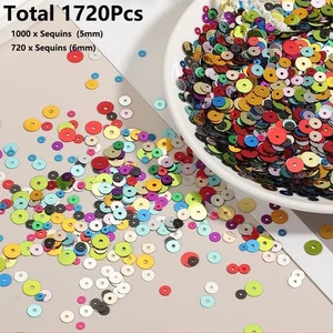 1720Pcs Flat Round PVC Sequins Metallic Shiny Paillette DIY Sewing Craft 5mm+6mm - Picture 1 of 6