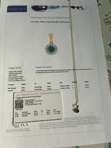 1/2ct Blue & White Diamonds 9K Gold Necklace. - Picture 1 of 7