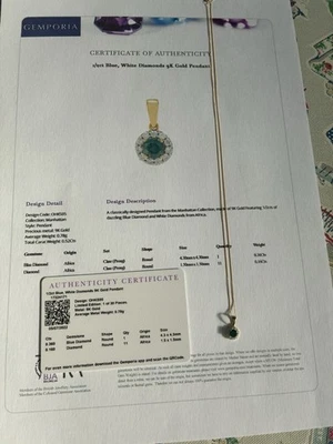 1/2ct Blue & White Diamonds 9K Gold Necklace. - Image 1 of 4