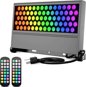 288W Outdoor Linkable LED Flood Light Black, RGBW Color Changing by Hand Remote - Picture 1 of 9