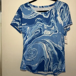 Neu mit Etikett Talbots blau & weiß abstraktes Marmordruck Freizeit-T-Shirt Größe Medium - Bild 1 von 6