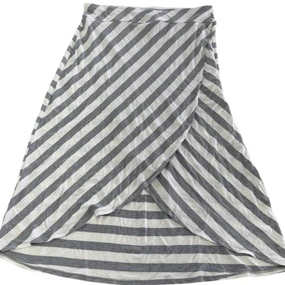 Athleta Skirt Womens Large Grey White Seeing Stripes Tulip Hem Midi - Image 1 of 4