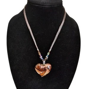 Vintage Y2K Art to Wear herzförmiger Glasanhänger Halskette gerolltes Leder - Bild 1 von 4