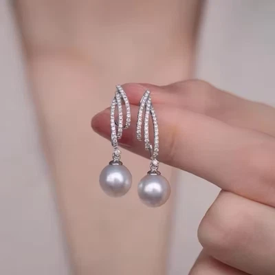Line Wings Imitation Pearl Dangle Earrings for Women Brilliant Zircon Female - Image 1 of 4