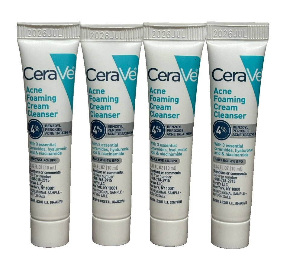 4x CERAVE ACNE FOAMING CREAM CLEANSER 0.34oz / 10ml ea. NEW - Image 1 of 1