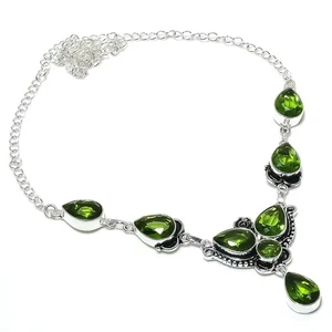Green Peridot Gemstone Handmade 925 Sterling silver Jewelry Necklace Size 18" - Picture 1 of 1