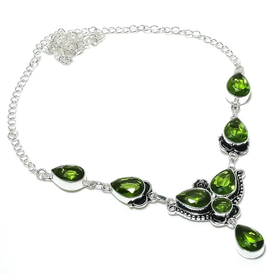 Green Peridot Gemstone Handmade 925 Sterling silver Jewelry Necklace Size 18" - Image 1 of 1
