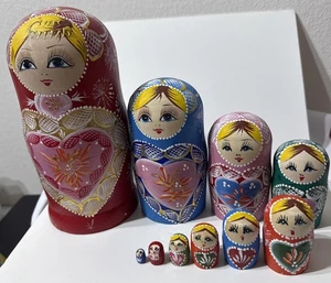 Juego de 10 piezas muñecas anidadoras de madera pintadas a mano coloridas estilo ruso sin marca - Imagen 1 de 13