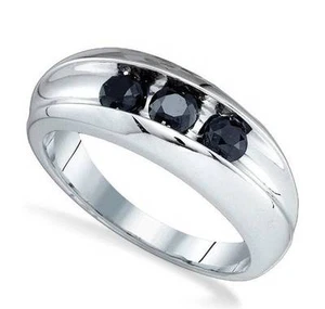 Men's 10K White Gold Black Diamond Wedding Ring Channel Set Diamond Band .96ct - Picture 1 of 3