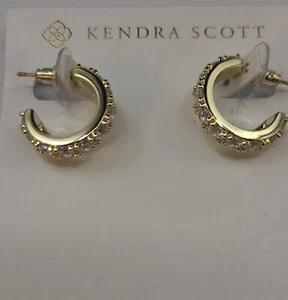 Earrings Kendra Scott Hoops White Crystal Gold Tone New - Picture 1 of 3