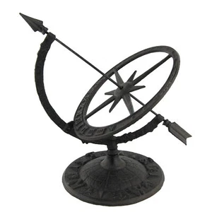 Cast Iron Armillary Sundial Clock Garden Ornament Statue Brown Timepiece - Picture 1 of 4