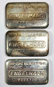 (3) Vintage Engelhard 5oz .999 Silber P Barren 4.000 Serien - Bild 1 von 5