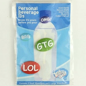 Beverage Tags Reusable Water Buds Personal Bottle Charms OMG LOL BRB GTG Novelty - Picture 1 of 2