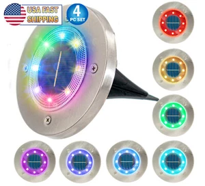 4 Solar Powered 8 LED COLOR Changing Disc Path Lawn Garden Pathway Light Disks - Picture 1 of 14