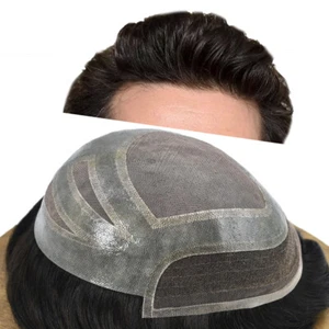 Mens Toupee Hairpiece French Lace Front Hair System Replacement for Men Mono Wig - Picture 1 of 49