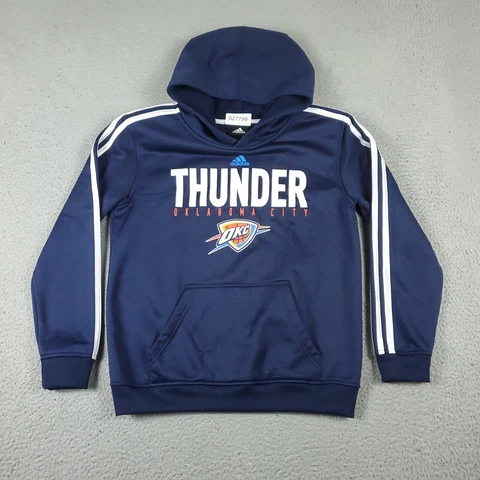 Adidas Oklahoma City Thunder Sweater Boys Medium Blue Hoodie Pullover NBA Kids * Cover