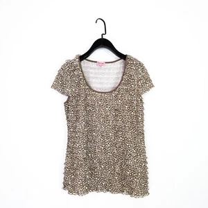 Phase Eight Beige White Ruffle Animal Print Cap Sleeve Blouse Top- Size 12 - Picture 1 of 19