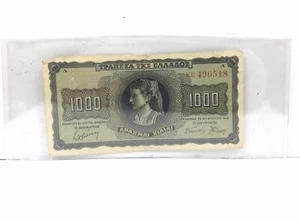 Greece Greek 1942 1000 Drachma Currency Note Money Athena Parthenon 2546-O - Picture 1 of 2