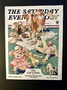 Leyendecker SATURDAY EVENING POST Cover AUGUST 26, 1933 COW JOINS THE PICNIC - Picture 1 of 15