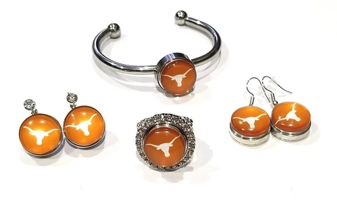 Texas Long Horns Snap Jewelry various styles Stretch Ring, Earrings , Bracelet Cover