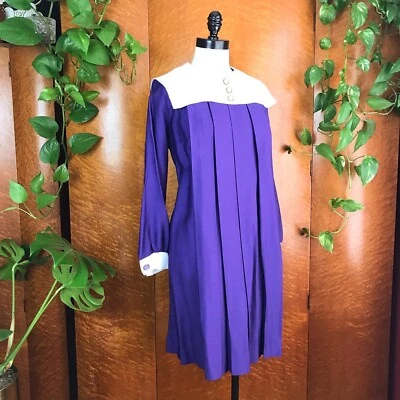 Vestido MOD 1960’S 60 Vintage Púrpura Blanco Lino Scooter Go Twiggy Lolita M L Foto 1 de 4