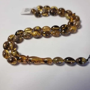 Transparent With Fossil Amber Olive 11x7 mm Islamic Prayer Beads 33 - Picture 1 of 2