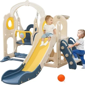 Kids Slide and Swing Set 7in1 Toddler Slide Playset with Adjustable Swing and D - Picture 1 of 8