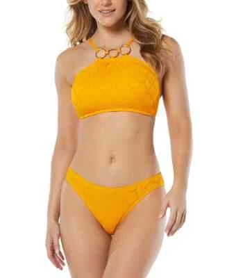Vince Camuto High-Neck Crochet Ring Bikini Top Womens Size L Mango Padded Swim - Image 1 of 4