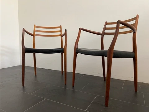 Two Niels Otto Moller model 62 Armchair Rosewood black leather Denmark furniture Cover