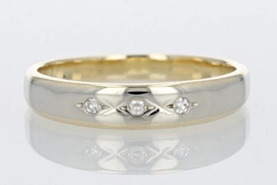 Anel de aliança de casamento masculino folheado a ouro multitom corte redondo diamante genuíno 0,09 quilates - Imagem 1 de 4