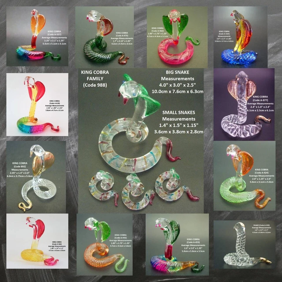 Glass SNAKE Glass REPTILE Glass KING COBRA Coloured Glass Figure Glass Ornaments - Image 1 of 1