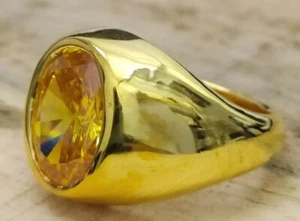 Oval Cut Simulated Yellow Citrine Men's Engagement Ring 14K Yellow Gold Plated - Picture 1 of 5