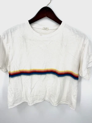 Top John Galt Brandy Melville Mujer Pequeño Retro Arco Iris Rayas Estilo Y2k Recortado Foto 1 de 4