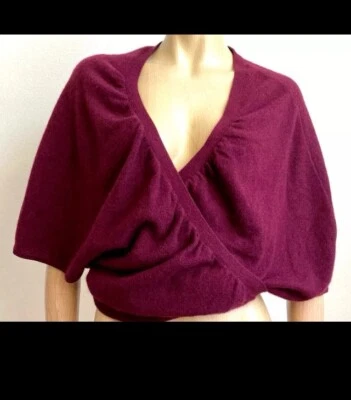 Cashmere Crossover Wrap Burgundy Sweater 3/4 Dolman Sleeve Women's Size M - Image 1 of 4