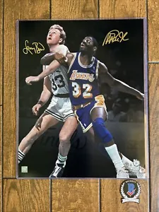 Larry Bird Magic Johnson Autographed Match Up 16x20 photo Beckett Witnessed Gold - Picture 1 of 6