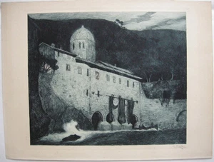 Corneille Max (1875-1924) Wasserkraftwerk b Nacht Orig Radierung 1910 signiert  - Bild 1 von 1
