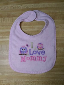 Babero ajustable de mezcla de algodón para bebé niña sin marca Búhos rosas I Love Mommy - Imagen 1 de 1